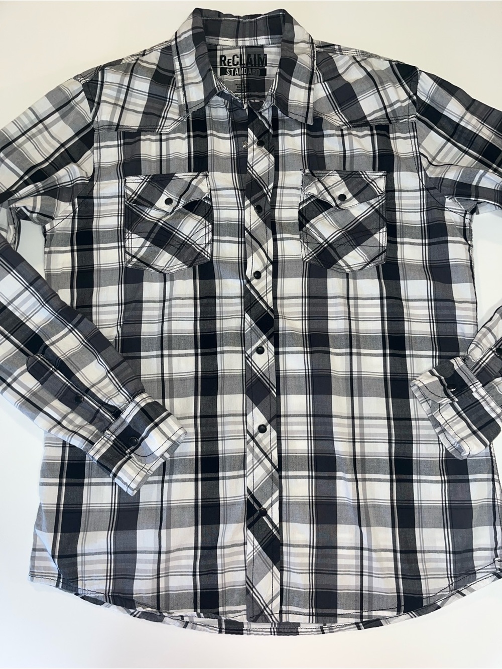 RECLAIM Men's Snap Western Shirt Long Sleeve Plaid Rodeo Sz L